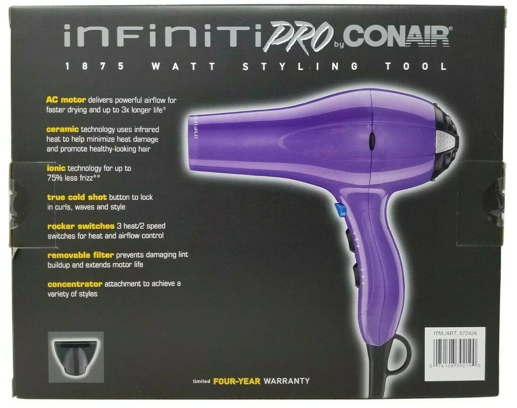 Pro Styling Watt Performance Motor Infiniti Conair 1875 AC Hair Dryer Salon Tool