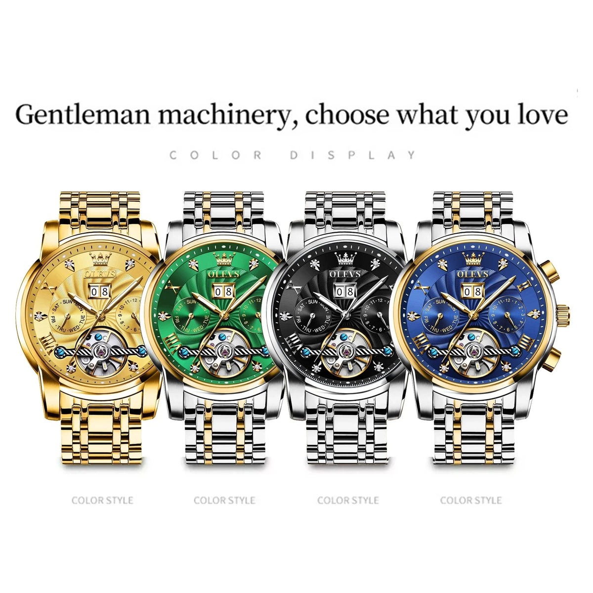 Diamond Watches Luxury Dress Mens Stainless Steel Skeleton OLEVS Automatic Watches Men Self-Winding for Band Business