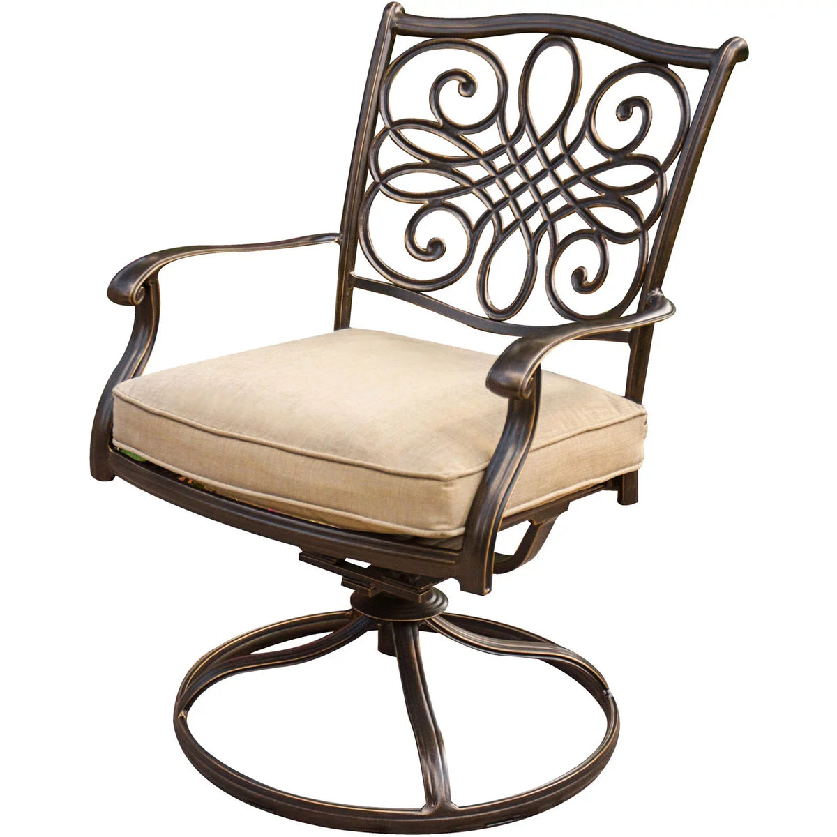 Two Bistro Round in. Swivel Set, Cambridge Rockers,32 Tan Dining Table Aluminum Seasons 3-Piece