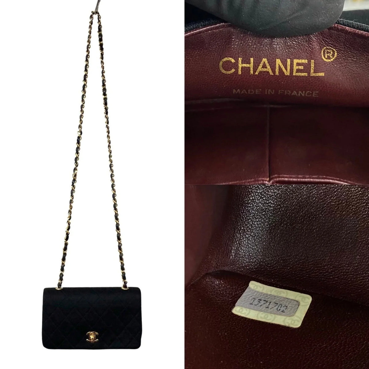Bag Lambskin Turnlock Flap Chain Shoulder Pre-Owned (Good) Black CHANEL Matelasse 73960 Full Cotton