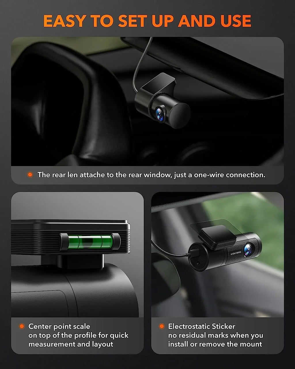 4K GPS Front Card, DashCam Front Rear, and Dashcam with Rear 32G Car 1080P Vision, Night WOLFBOX UHD Recording WDR, and WiFi, & Dash Free with Loop Cam