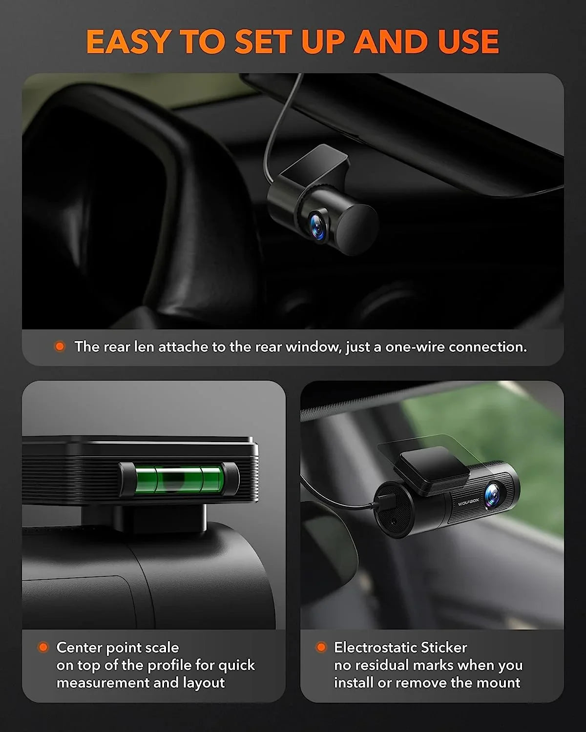 4K GPS Front Card, DashCam Front Rear, and Dashcam with Rear 32G Car 1080P Vision, Night WOLFBOX UHD Recording WDR, and WiFi, & Dash Free with Loop Cam