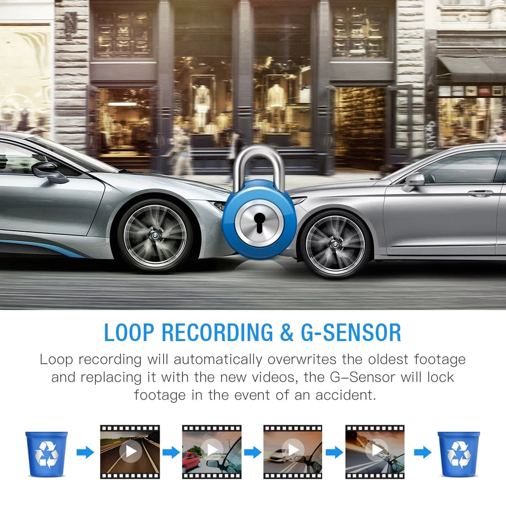 3" TOGUARD G-Sensor, Night LCD Screen Car Dual Dash Vision Recording with Monitor, Loop 1080P Dash Parking Front and Camera Cam IR Camera Inside