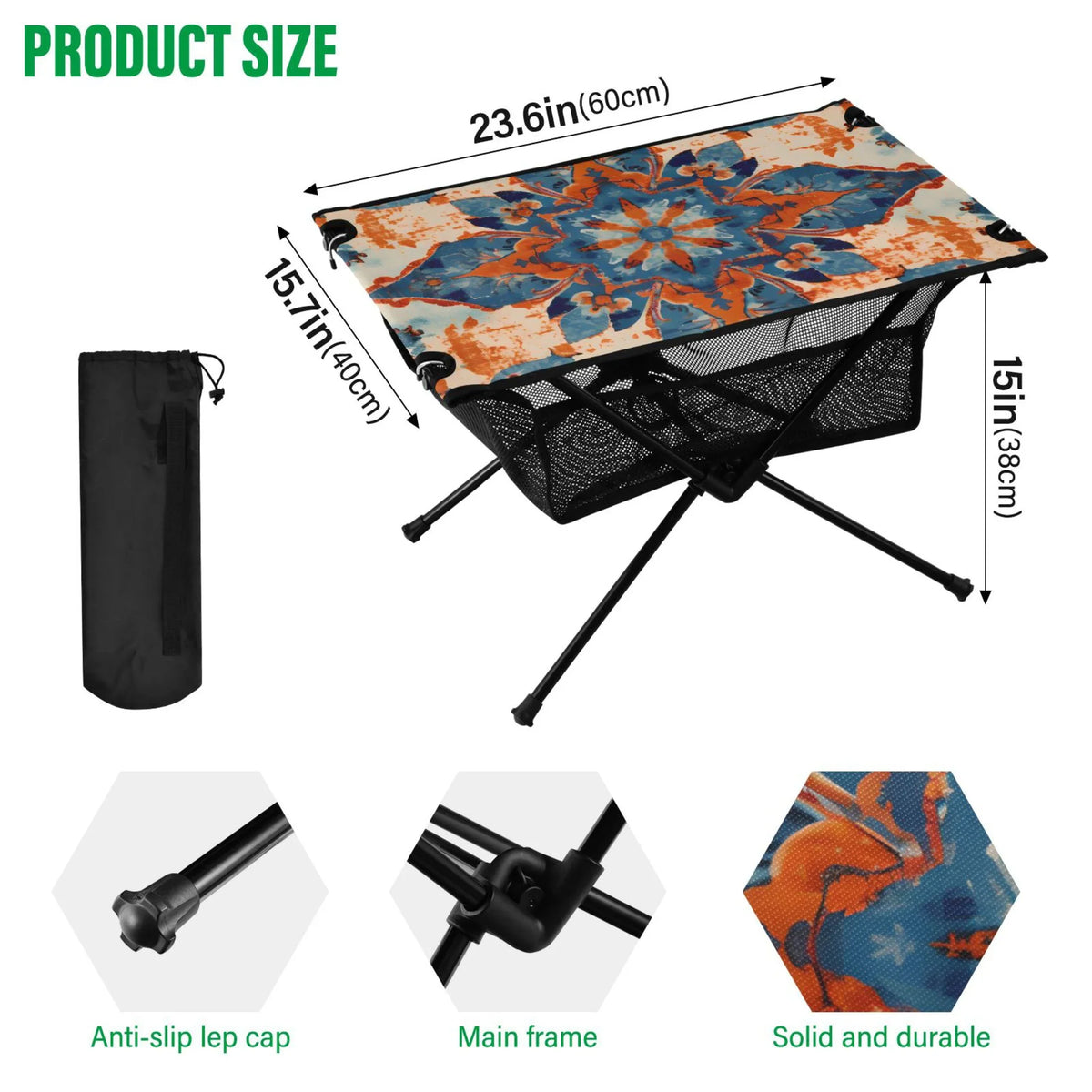 Bag Compact Table Table with Beach BBQ Fishing for Camping Pattern Table Portable Travel Mandala Storage Folding Picnic Outdoor