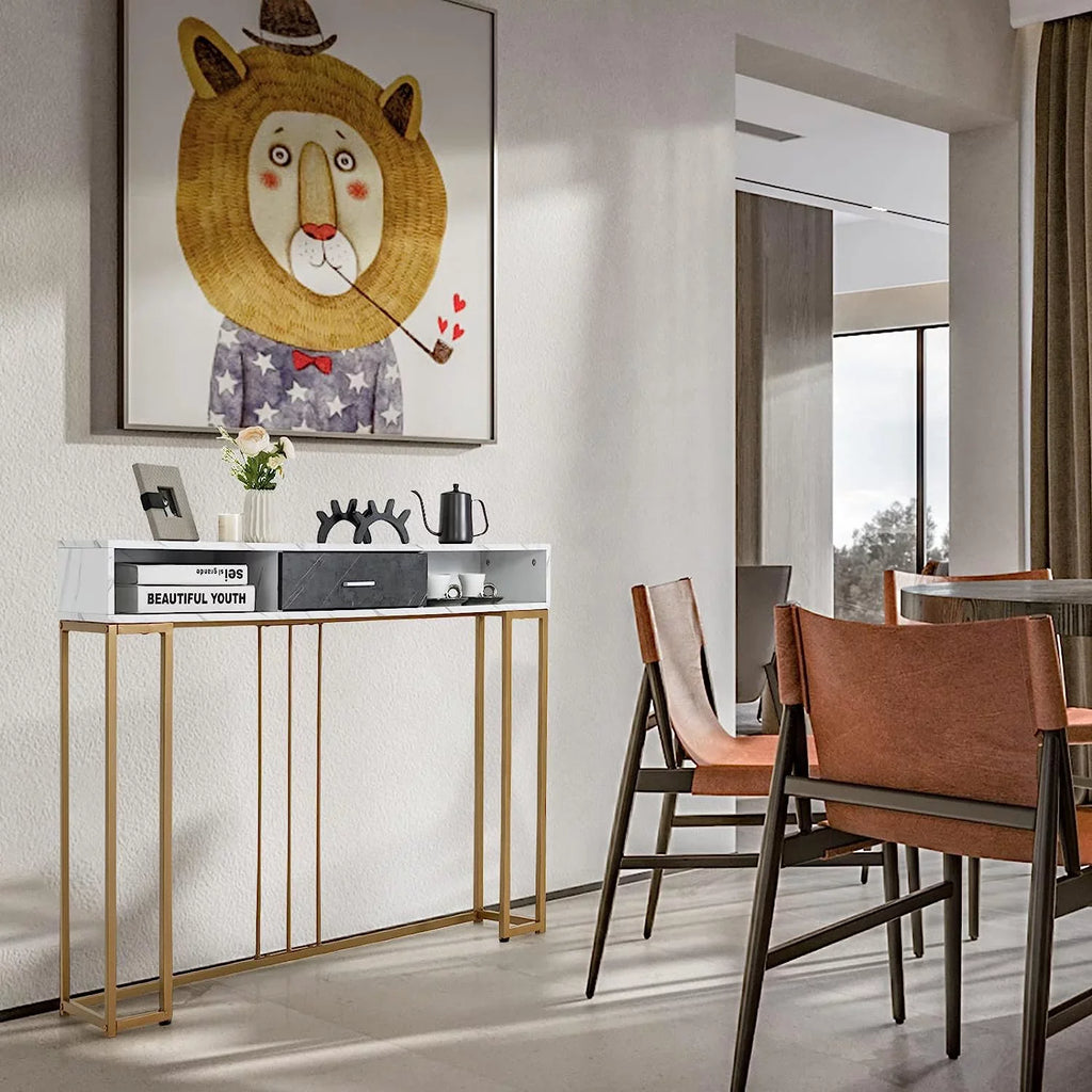 Table Room &amp; Living Entryway Pads Device with Kitchen NLTBONNIE Table Faux Ent Hallway Adjustable for Sofa with Foyer - Room Dining Anti-Toppling Foot &amp; Drawer Marble Console