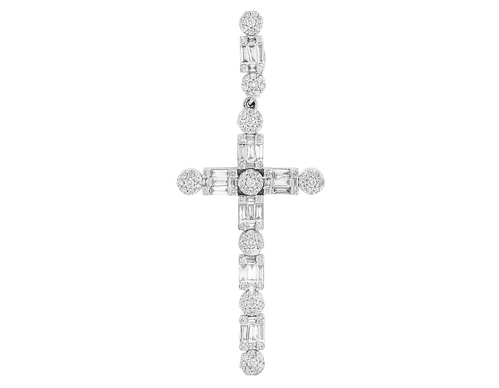 1.2CT Unisex Cross Real 10K White Diamond Gold Baguette Flower 2" Cluster