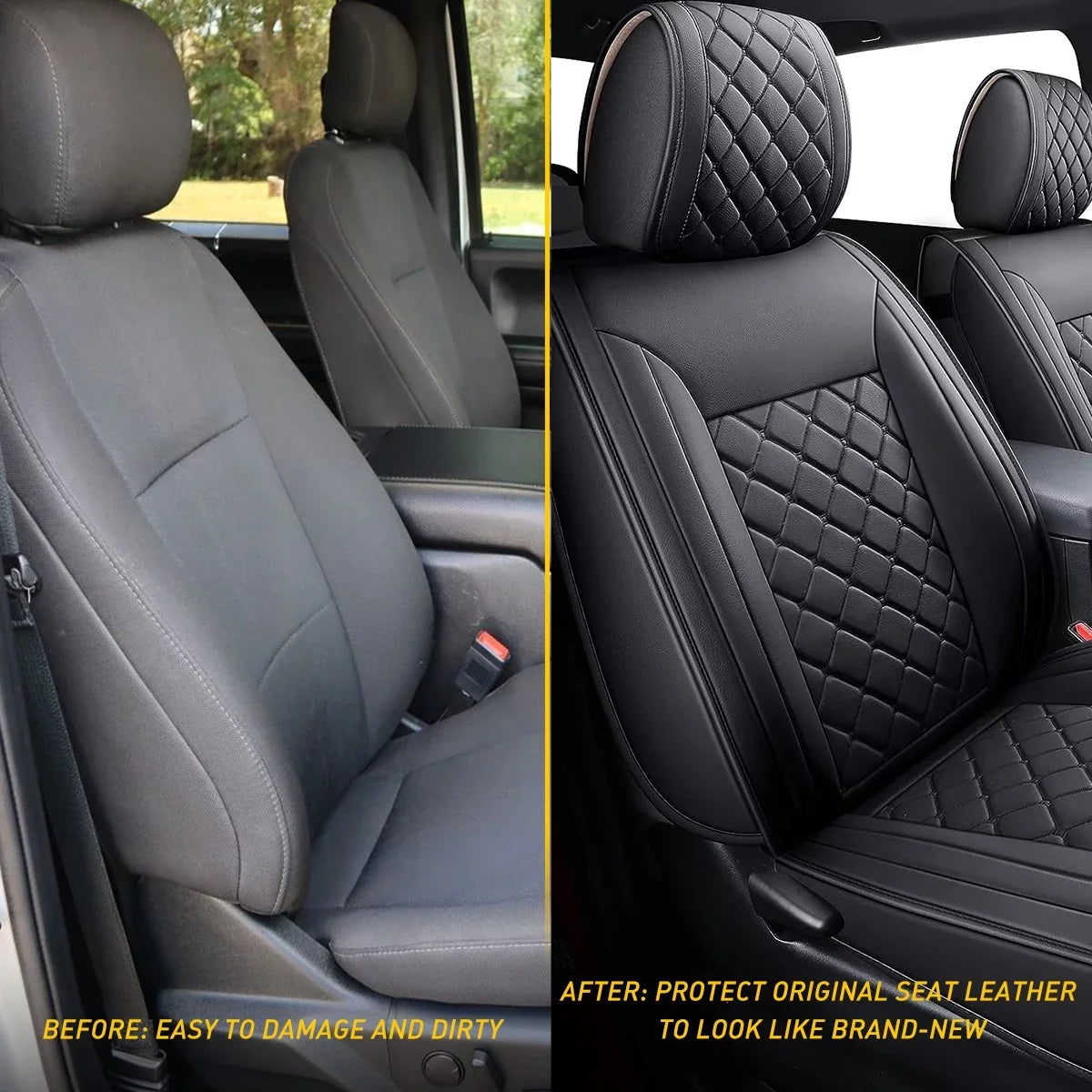 Set Toyota (Full Cab Full Seat for Leather 2007-2023 Covers Set, Black) With Crew Tacoma Fit Car Waterproof