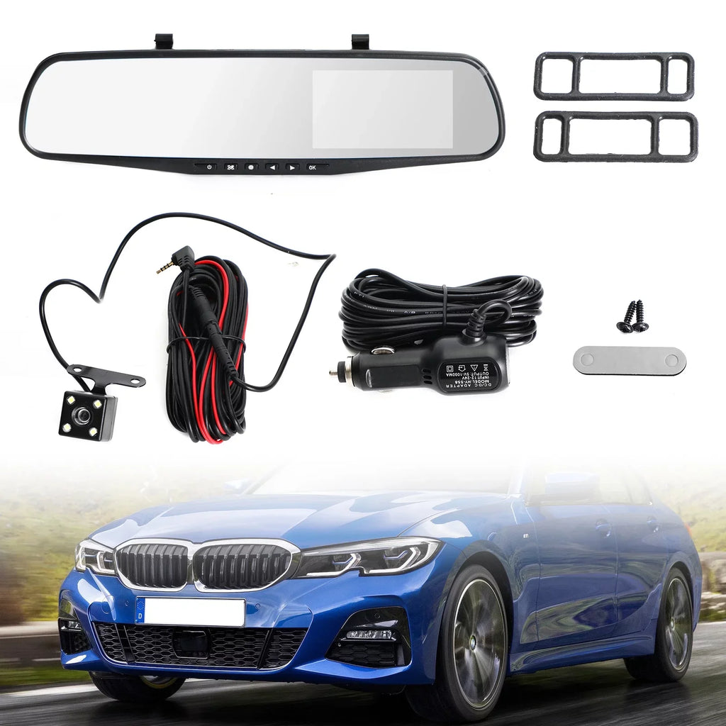 Dash Dual Car Cam HD Recorder Rear Front DVR Rearview 1080P Mirror Video Camera