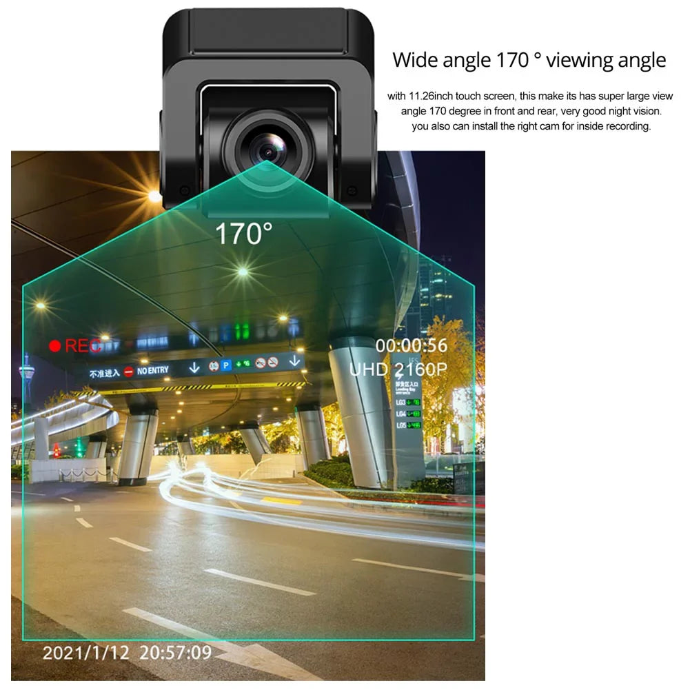 and Car CarPlay Auto, Wireless 3 Camera with IPS DVR, Reversing Cam Dash Cameras Portable 11.26" Bluetooth, with Screen Android Touch