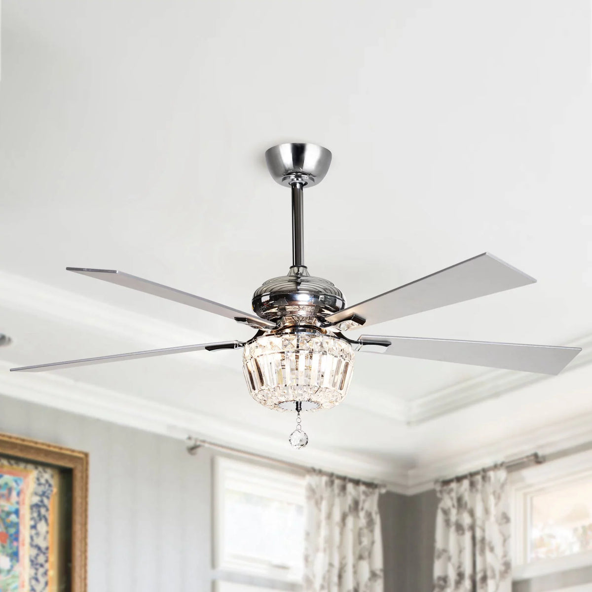 Not with Light Fan Parrot 5 Brushed Fan Included and Ceiling Bulb and Nickel Chandelier 48 Ceiling Remote Crystal Reverse Inches Blades, Uncle Modern 2 with Ceiling Fan