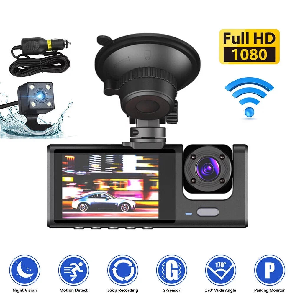 Front/Rear/Inside Dash Cam G-sensor 1080P Dual Lens Jinyi Camera Video Car Recorder