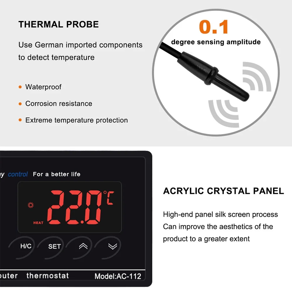 Controller Home Brewing, Green Cooling Outlet, Incubation, House Digital & Freezer, Thermostat for with Anself Heating 40℃~110℃ Temperature Reptiles Chest Mode