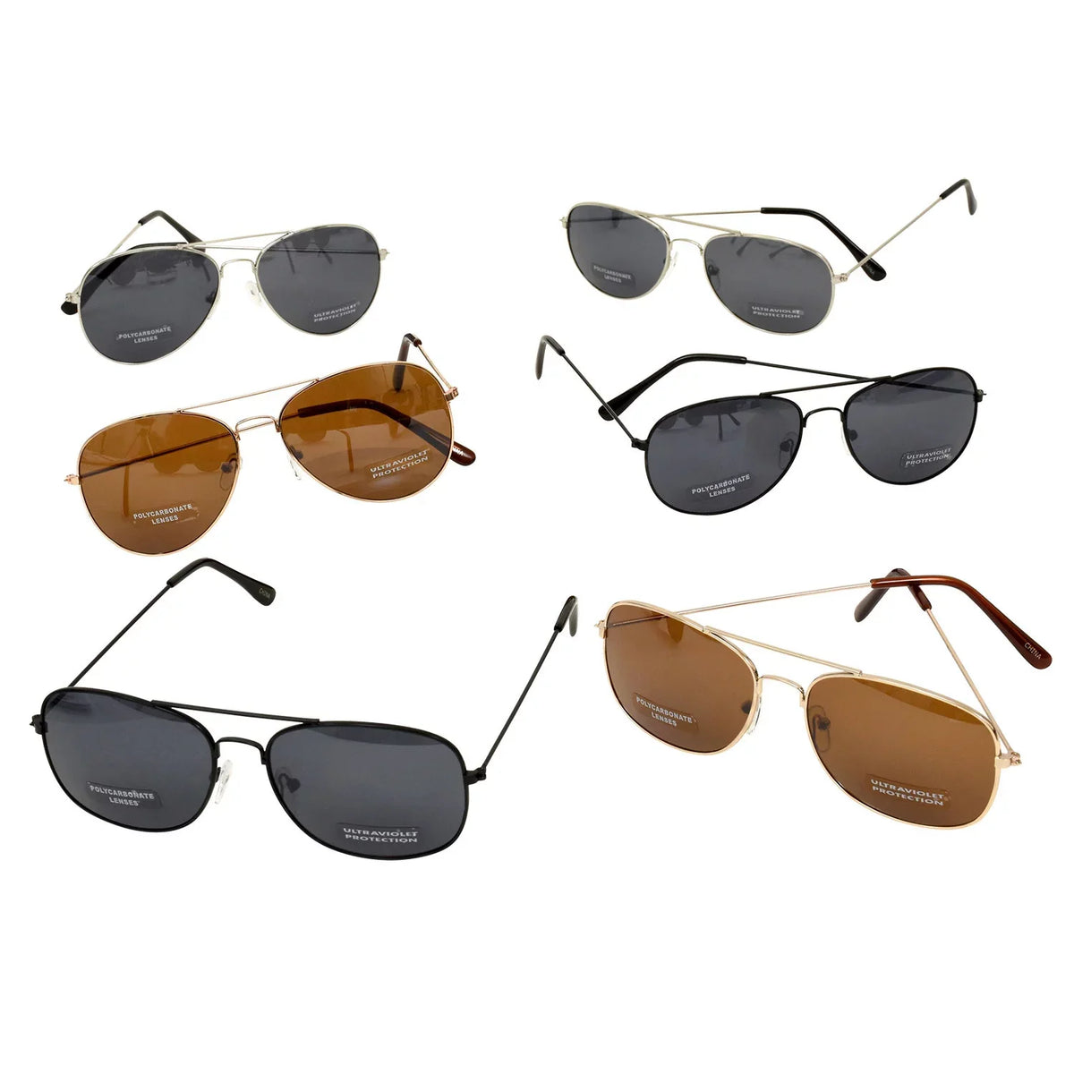 Frames 6 Pack Sunglasses - with Sunglasses - Wire Aviator Bulk