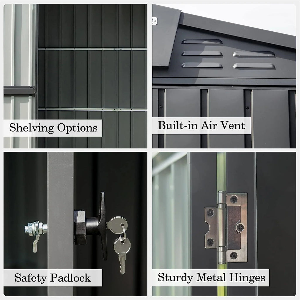 Door Bike, Metal Tools, Shed Patio, 10'X Backyard, Outdoor Steel Lawn with Black) Storage Cabinet Outdoor Storage Trash for for Homiyad (10X8ft, Galvanized Shed Garden Lockable Can, 8',