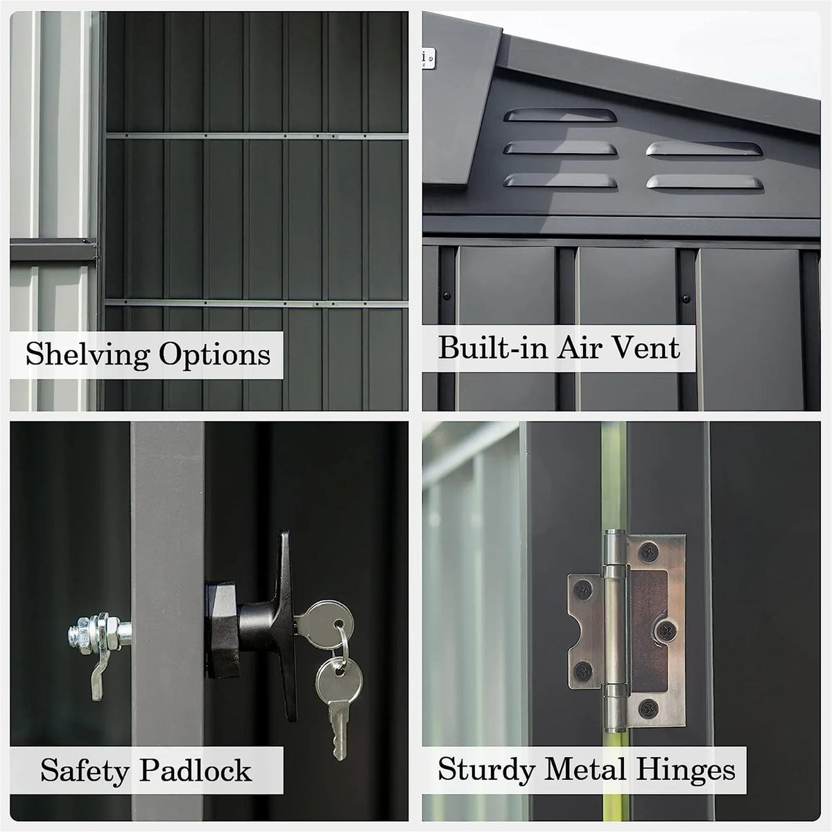 Door Bike, Metal Tools, Shed Patio, 10'X Backyard, Outdoor Steel Lawn with Black) Storage Cabinet Outdoor Storage Trash for for Homiyad (10X8ft, Galvanized Shed Garden Lockable Can, 8',