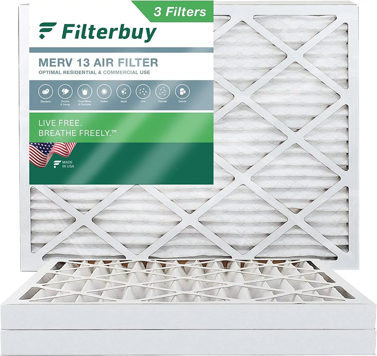 MERV HVAC 13 Filterbuy (3-Pack) Air Filters Pleated AC Furnace 18x25x2