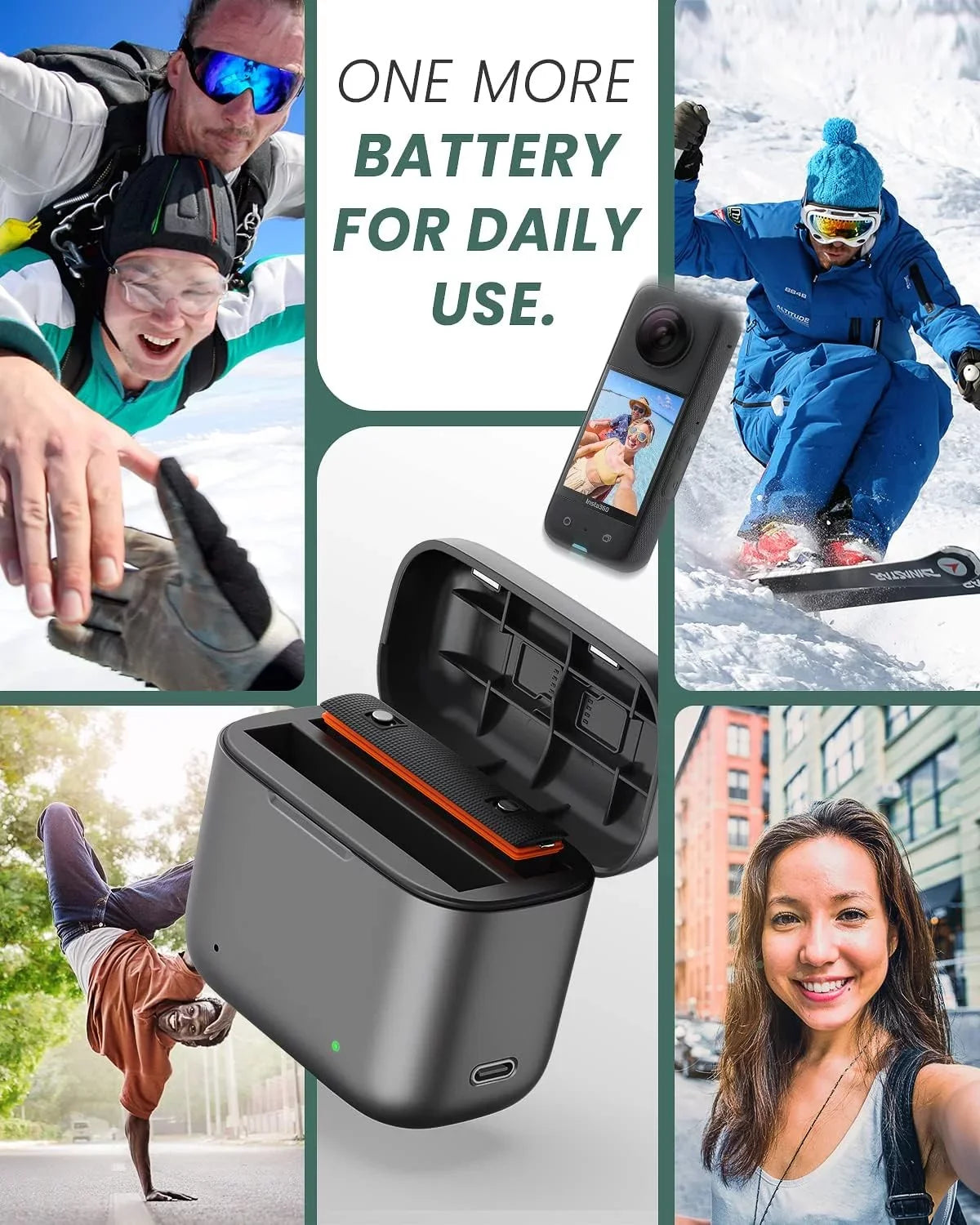 for Slots Camera Station Insta360 Charging Battery Misro & x3 Battery SD 1800mAh 2 Card Station Charger High Channel Capacity, One with