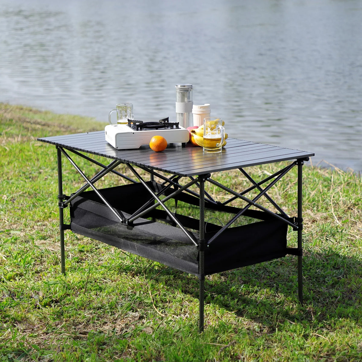 Outdoor Party, 5, Camping, Patio, BBQ, Picnics, Folding of Indoor, Table and Chair for Set Outdoor Black/Gray Beach,Backyard, Set