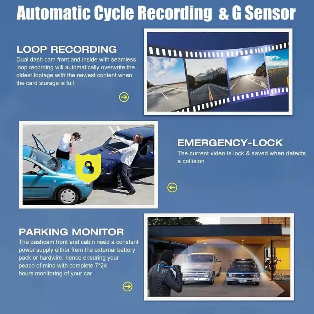 Video Mirror Cam and Clear Recording Car Rearview for with Parking Car Anself Dash