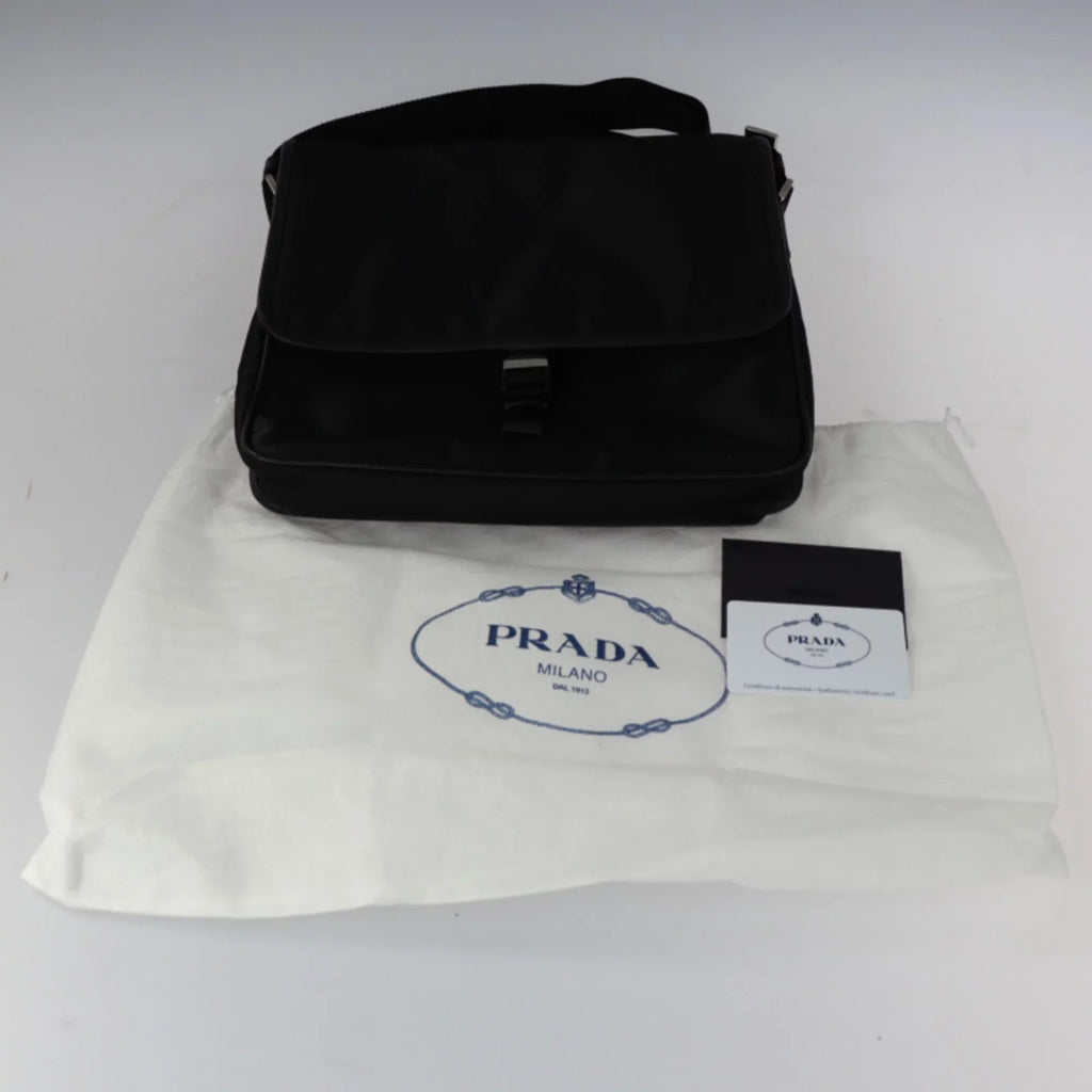 Prada Pre-Owned PRADA metal leather messenger logo (Good) triangle silver black bag 2VD951 mark shoulder fittings nylon