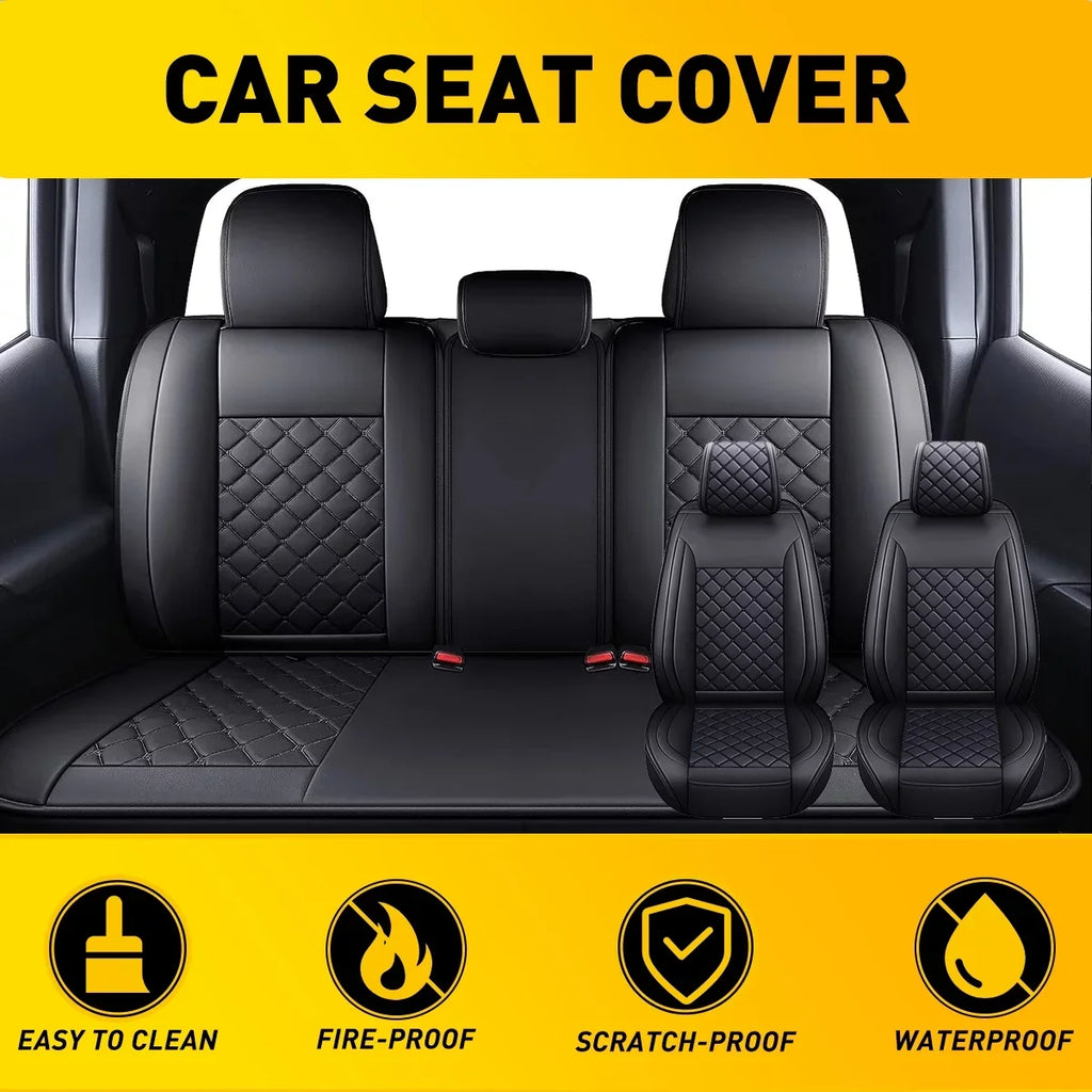 Set Toyota (Full Cab Full Seat for Leather 2007-2023 Covers Set, Black) With Crew Tacoma Fit Car Waterproof
