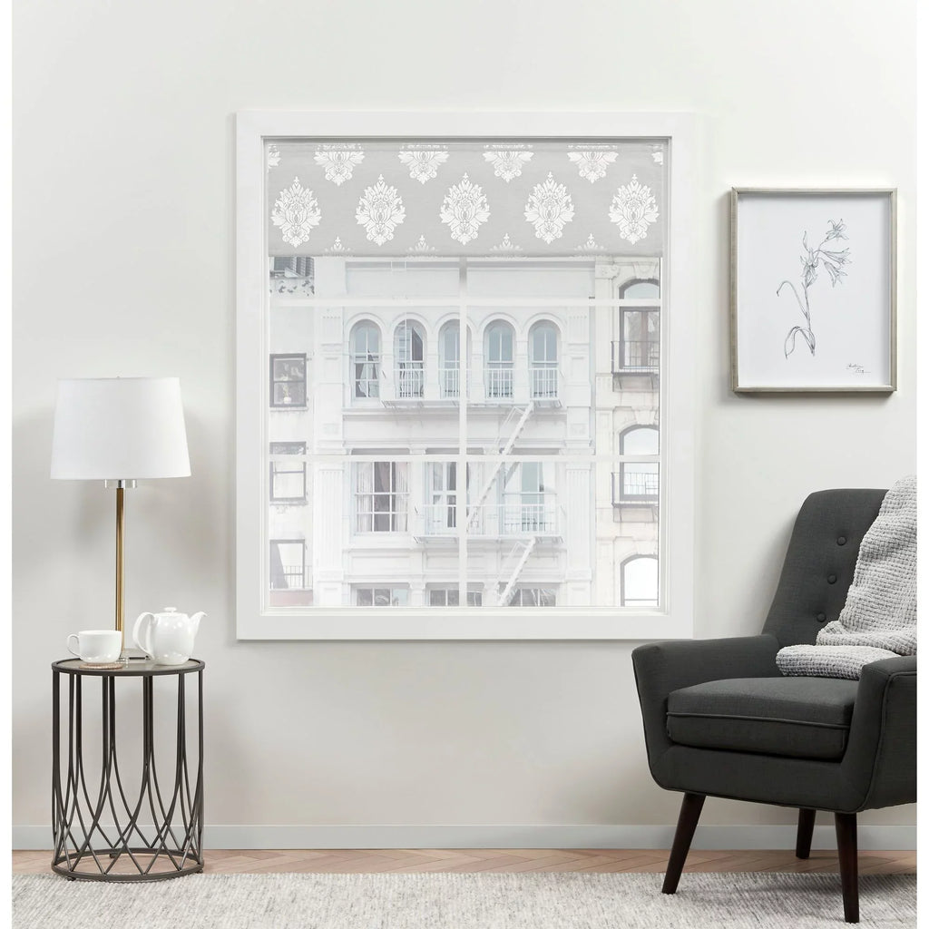 100% 34"x64", Marseilles Home Damask Silver Roman Blackout Exclusive Shade,