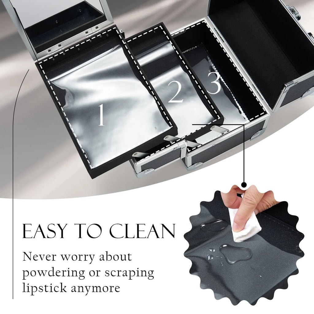Lockable Storage Makeup Case with Train Cosmetic Makeup Mirror Joligrace Organizer Trays Box 2 Case