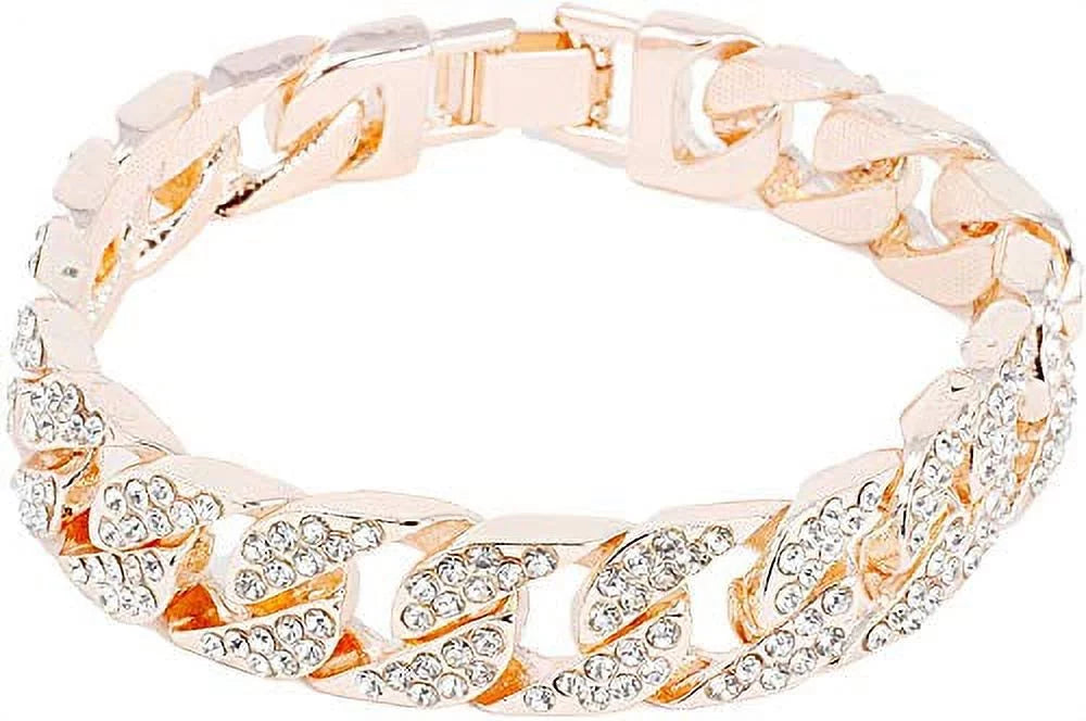 '- RN with Shiny Rocks Silver Gold) Cuban Wristwatch Fully Numerals Iced w/Blinged Colorful Big Out Silver Out Bracelet Cuban ST10327 Raymond Mens Charles Roman (Rose Dial