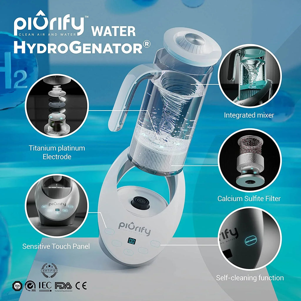 Electrolysis Water Filtered Rich Sulf Water Jug Generator Calcium Hydrogen Alkaline Water with - with Concentrator and Levels PH Balanced Pitcher PEM Purified Technology. SPE Hydrogen and