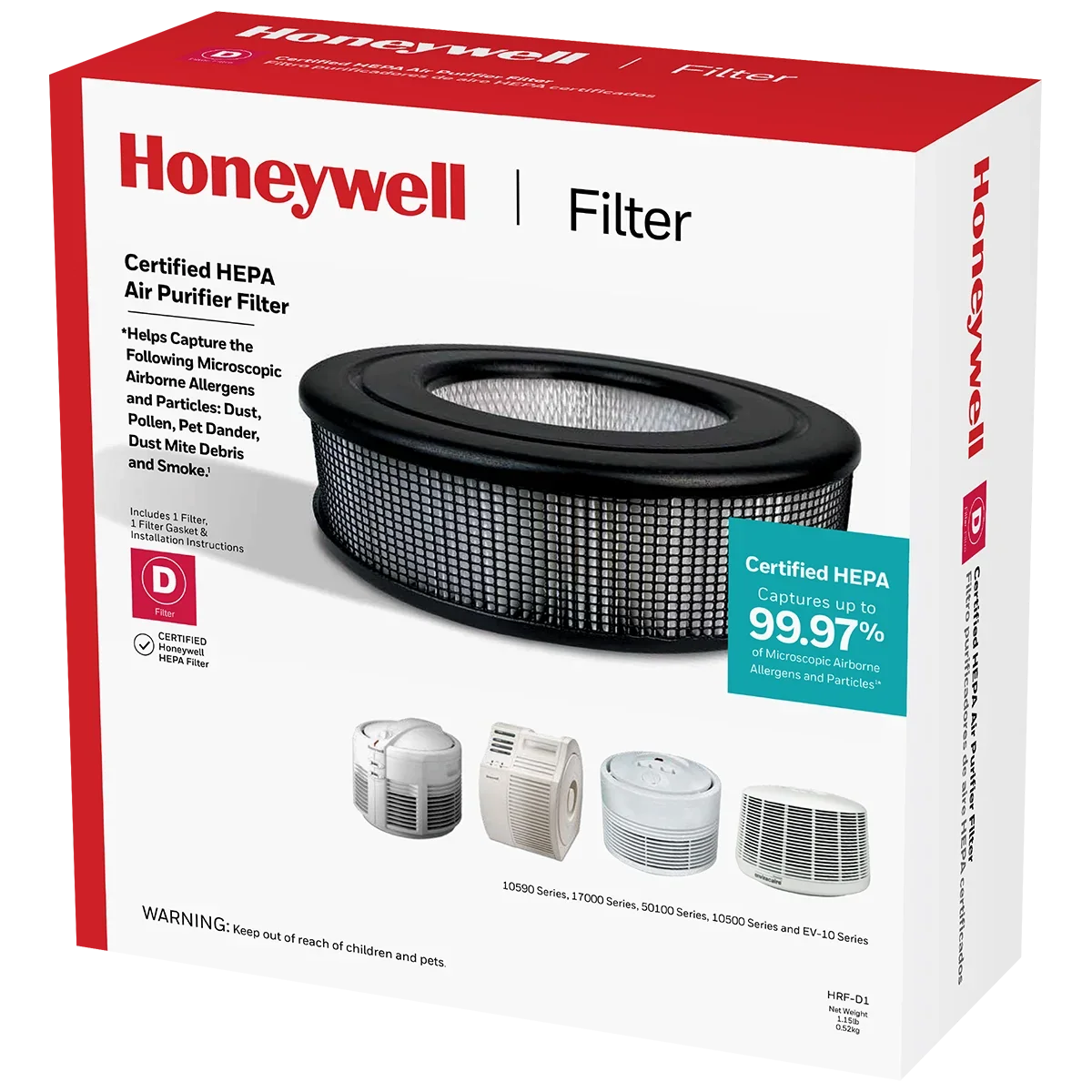 Replacement Filter, Purifier HRF-D1, Pack HEPA 1 D Air Honeywell Filter,