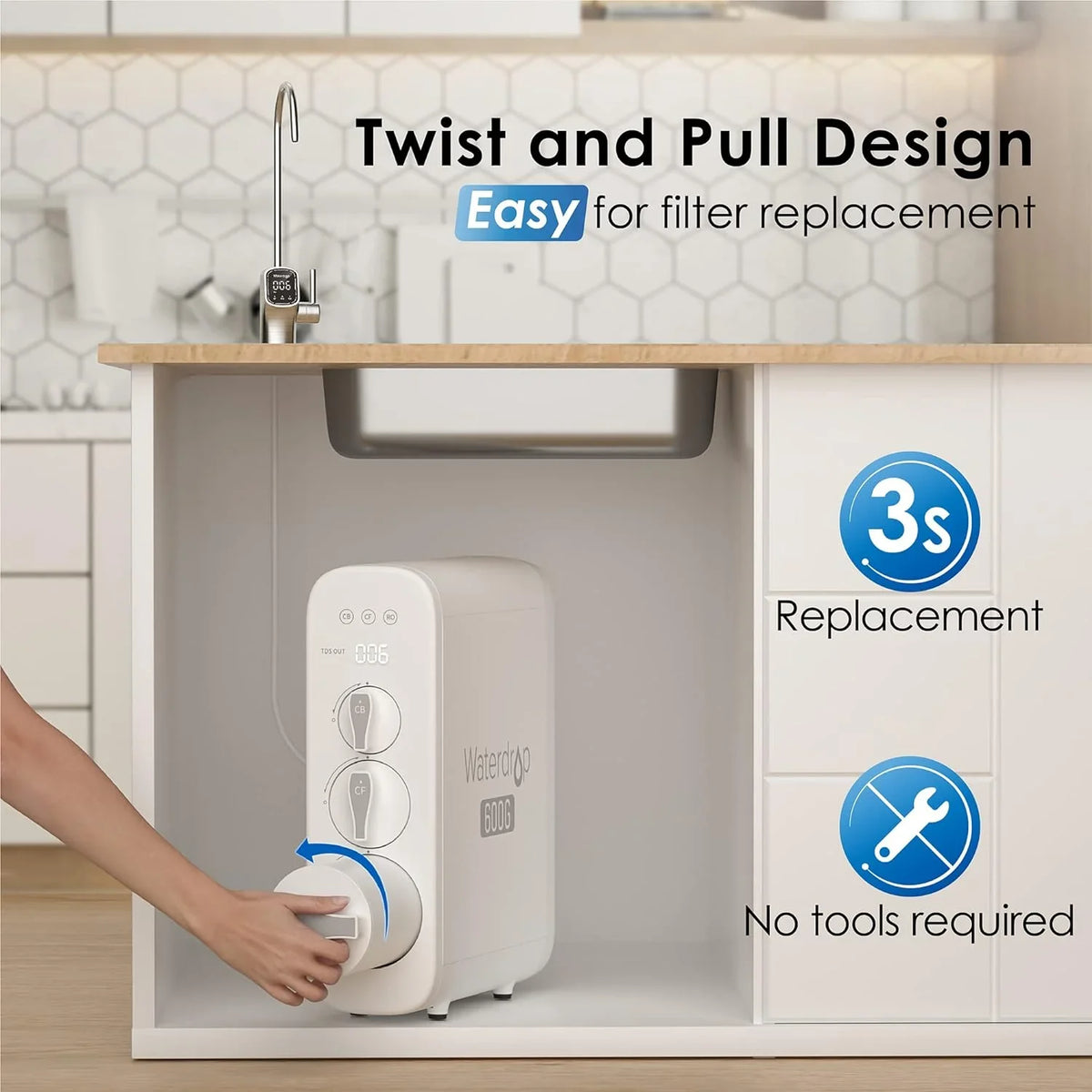 Waterdrop for Osmosis 2-year Filter, Certified, WD-G3P600-RO Reverse System, Replacement NSF Lifetime WD-G3P600