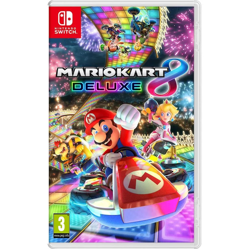 with Accessory Kart Switch Screen Starter 8 and Kit Console White Deluxe, Nintendo Bundle Cleaning Mario Cloth OLED