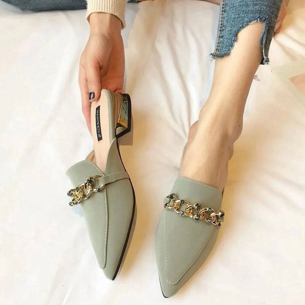 Summer Square Women Slides Square Ladies Toe 2023 black Luxury Mules Footwear Heels Slides Slippers Shoe Chain Shoes Fashion 37 Low