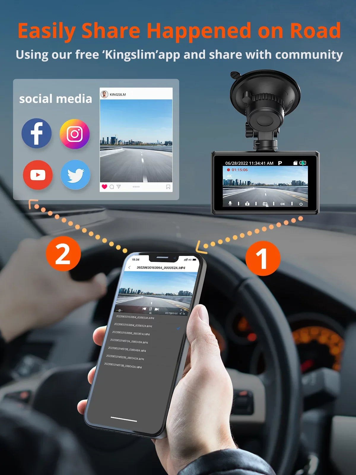 Rear 4K with Front Cam and Version] Dash Dual 256GB Vision 1080P Parking - Monitor, with Cam Cars, for Dash Pro Rear and Camera and D2 WiFi Supported[Upgraded Front Dashboard Kingslim Night Car 4K