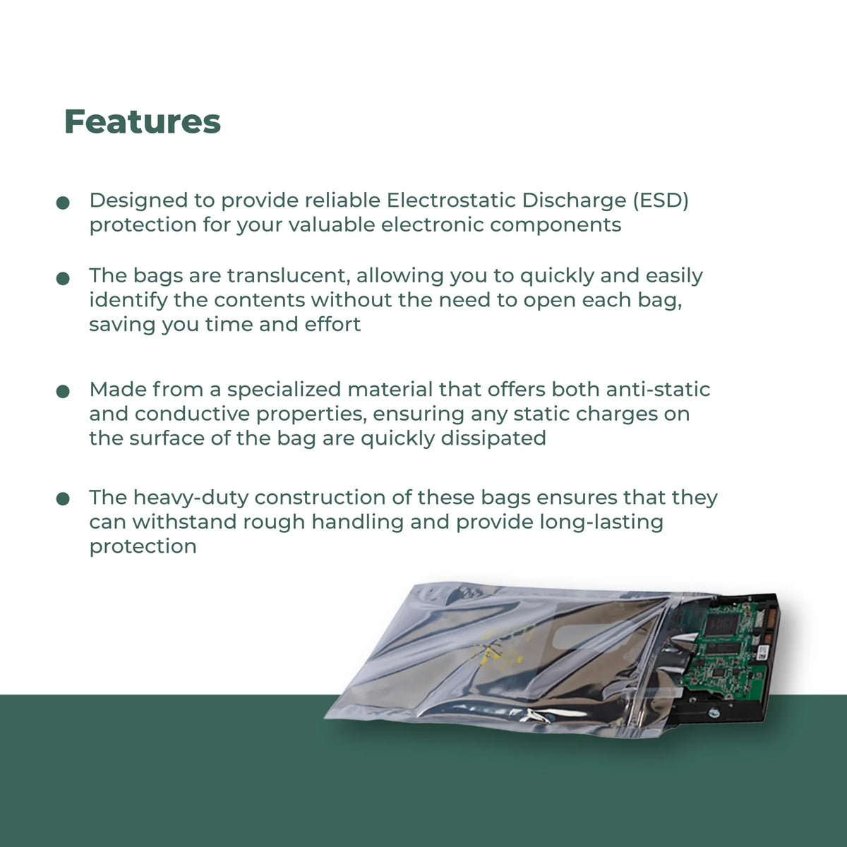 x Metallic Dependable Conductive Protection 10" ESD High-Quality Transparent 100/CS 6" Mil 3 Bags