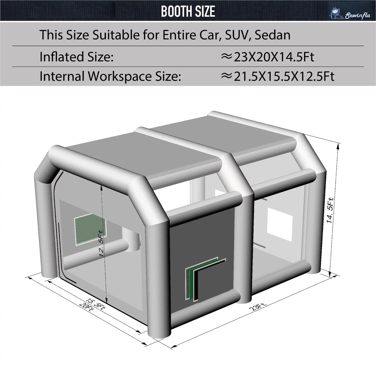 Booth Car Painting Spray 23x20x14.5Ft Paint Booth with Professional Inflatable Inflatable Blowers Sewinfla Booth Portable