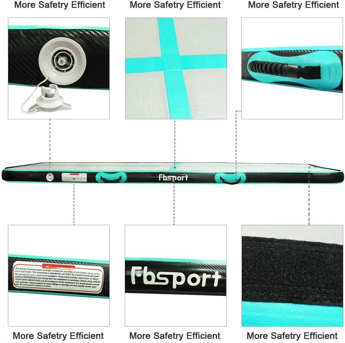 FBSPORT Exercise Material 20ft Mat, Track Green Air Mat, Carbon Tumbling Mint Fiber Gymnastic Inflatbale