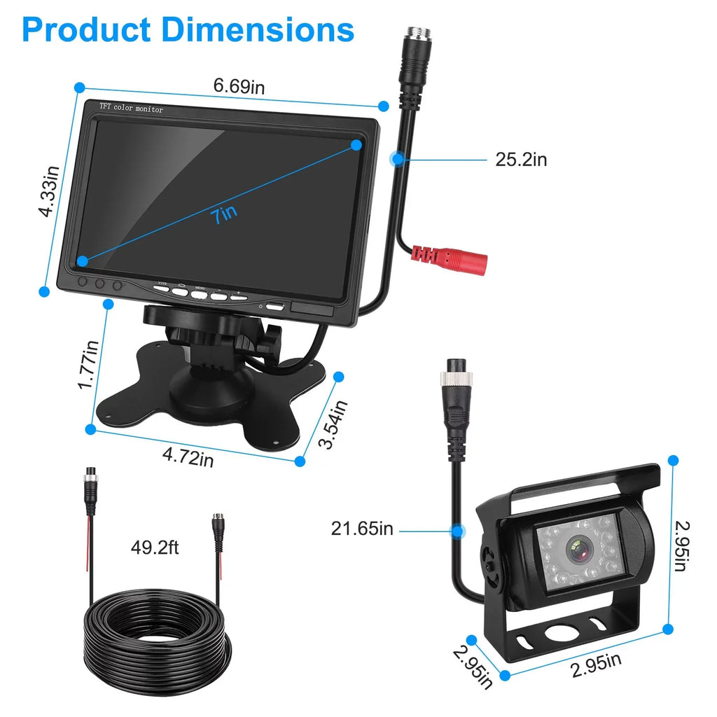 Night Waterproof Car Trunk Parking SUV with Vision IP67 for Parking Reverse Camera, Car System, Rearview Reverse Vehicle 7In Car Backup Monitor Camera, Van System Reverse