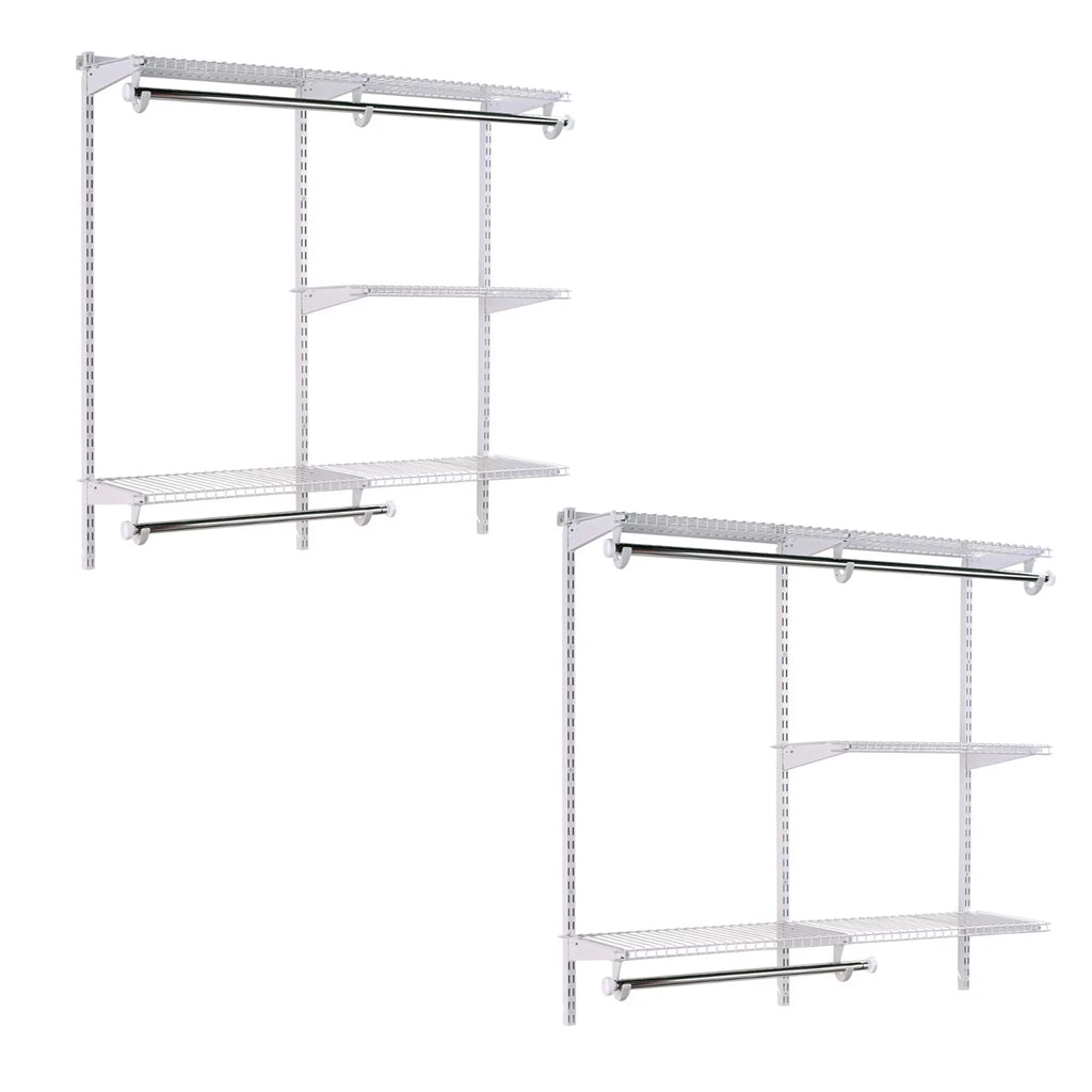 8 Custom to 4 (2 Rubbermaid Kit, Closet White Configurations Pack) Ft Organizer