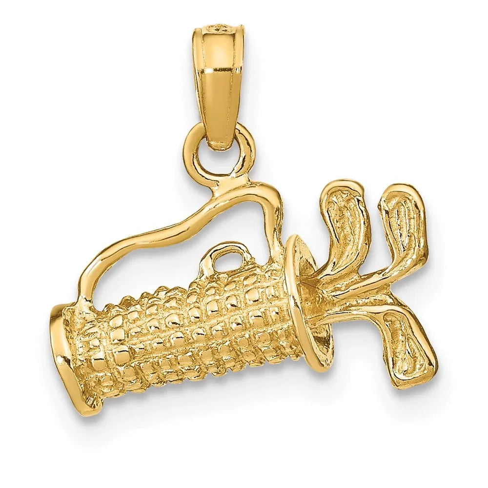 Yellow for with Women Pendant 3-Dimensional Golf (L-16 mm,W-14 Auriga 14K Gold Bag Clubs mm) Charm Polished