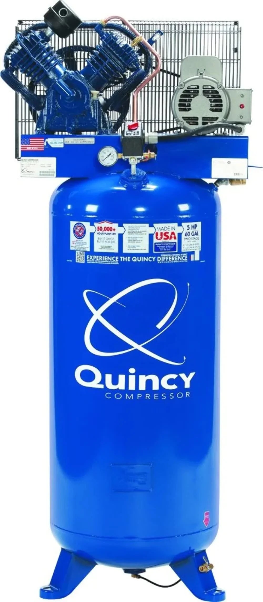 Reciprocating 5HP Compressor Phase 230V 2Stage Vertical Air 60-Gallon Quincy 2V41C60VC Model 1 QT-54