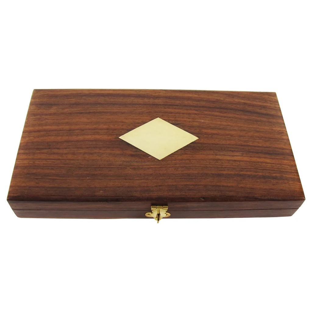 w/ Magnifier Antique 5x Brass&Wood Lens Box Turned Hand Magnifying Desktop Glass