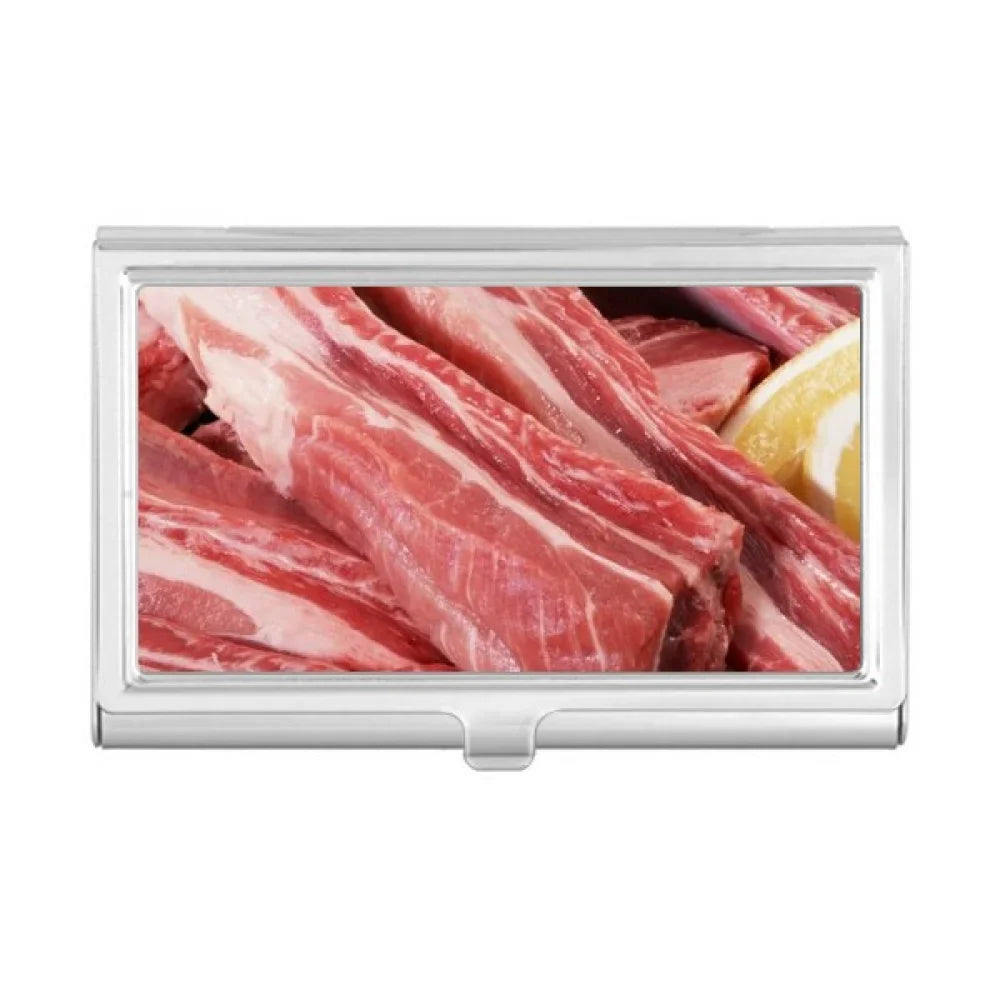Meat Chop Texture Holder Business Pocket Card Wallet Case Box Food Rib Raw