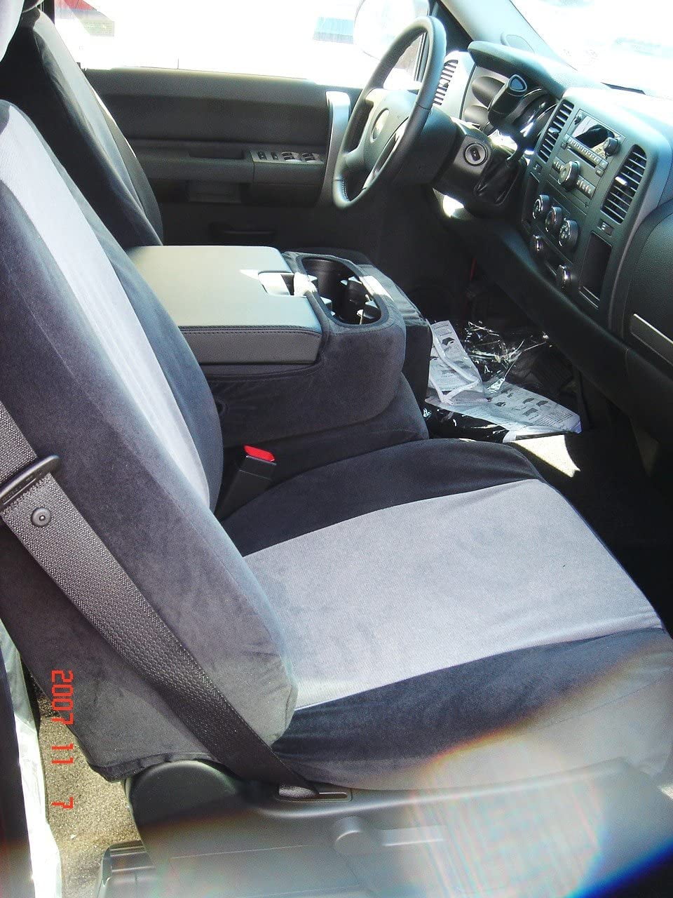 40/20/40 Gray Velour Silverado, 2007-2013 Opening 2 Chevy Opening and Suburban Console Black With C1127 Lids Split LT With and In Seat Front Tahoe