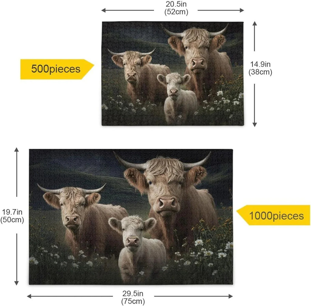 PCS Puzzle, Adults, Puzzle Kids Fun Highland Challenging Cows Friends Game Composite Bag, Family with Parents Gift Jigsaw 500 Storage Material Exercise for Paper Zigsaw Brain for Wood