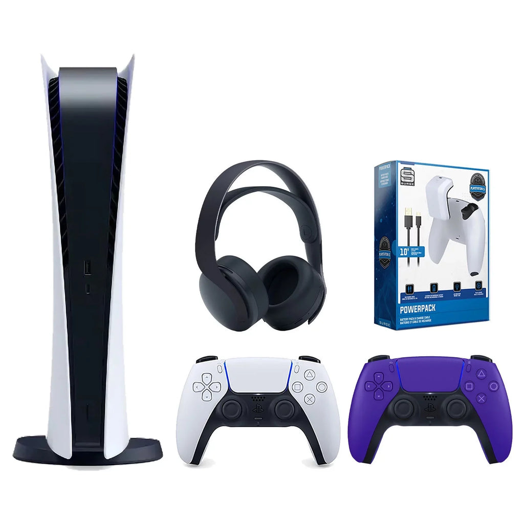 5 Black Controller, Cable Edition Surge Digital Pack Purple Playstation Sony Extra Console 3D and with Bundle PowerPack Headset & PULSE Battery Charge