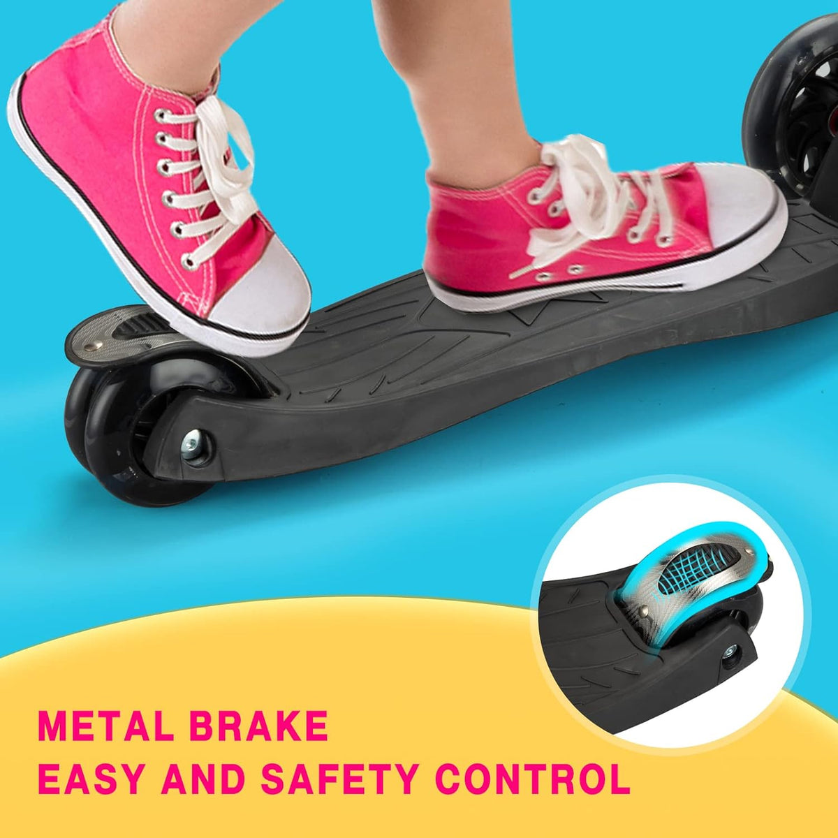 Adjustable Height, from Scooter Light with Wheels Bearing, Push to 3 Up 4 Boys 12 3 AEBC-9 Collapsible Scooter for Toddlers Girls Years Kids Portable Old(Black) Kick