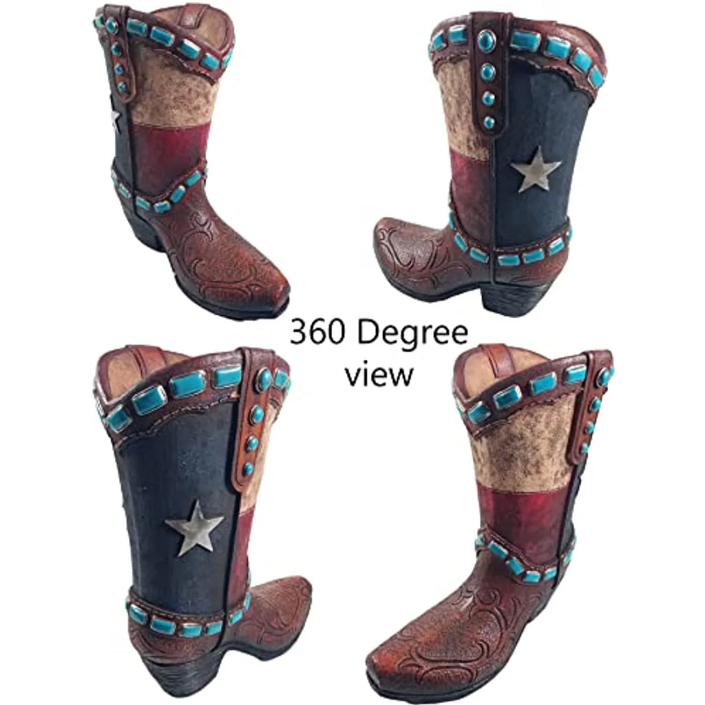 Vase Decor Urbalabs Cowboy Brown Texas Living Cowboy Boots Decorative Stone Office Teal Western Rustic Cowboy Boot Large 12 Boot Centerpiece Vase Country Brown Inch Wedding Home Flower Teal Vases