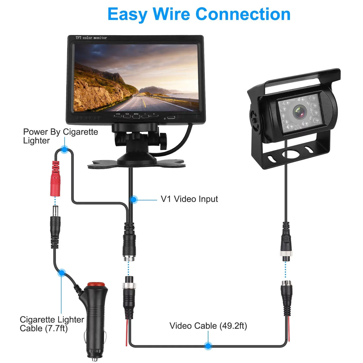 Night Waterproof Car Trunk Parking SUV with Vision IP67 for Parking Reverse Camera, Car System, Rearview Reverse Vehicle 7In Car Backup Monitor Camera, Van System Reverse