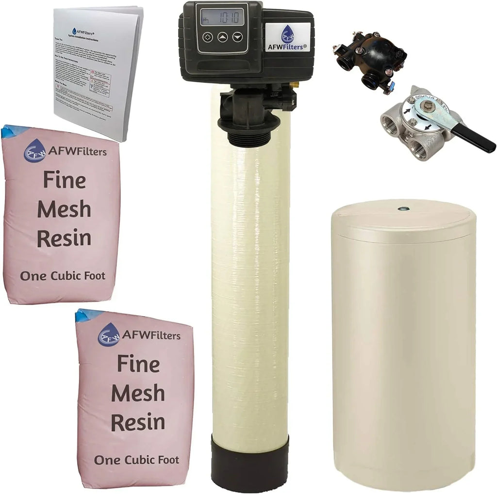 Whole Home Mesh Foot Resin, Almond 64k Fine Iron Water and AFWFilters with FNPT Softener Stainless 2 Steel Pro Tanks 3/4" Connection, cubic